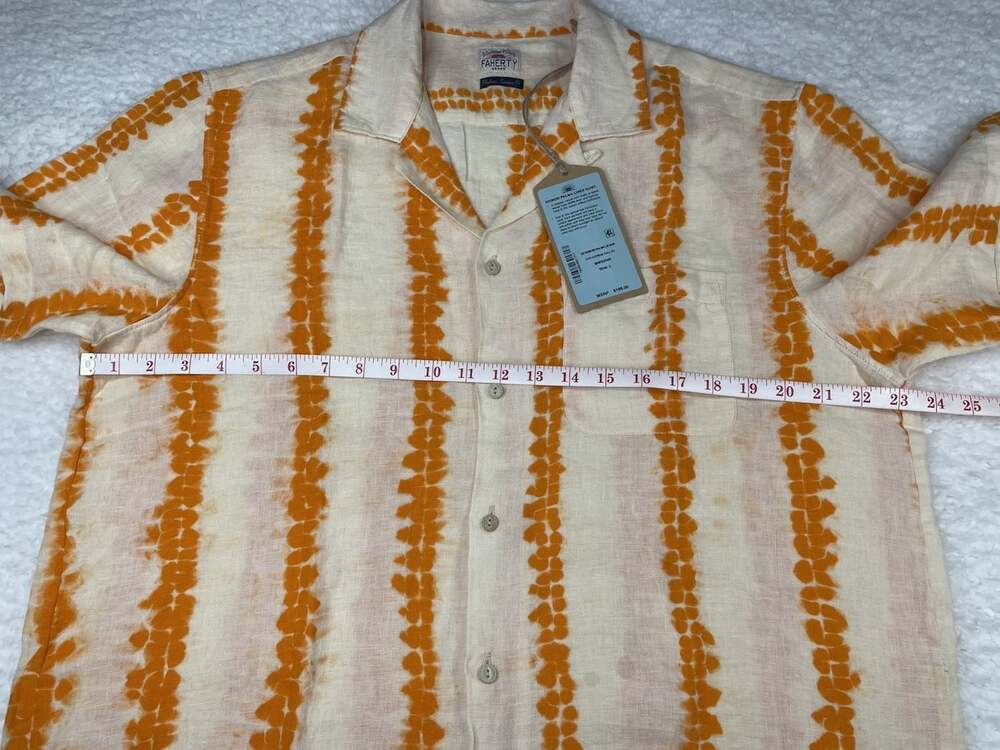 New Faherty Shibori Palma Linen Shirt Camp Citrus Valley/Orange Cream NWT $168 - Picture 11 of 16